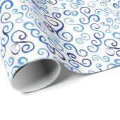 Whimsical Blue Waterverf Abstracte curves Cadeaupapier (Rol Hoek)