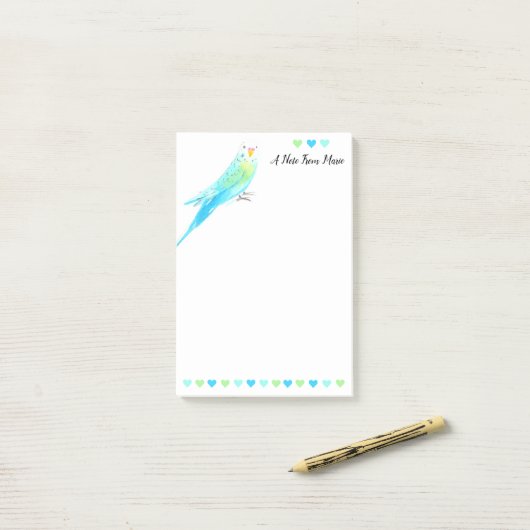 Whimsical Blue Waterverf Budgie Parakeet Post-it® Notes (Op bureau)