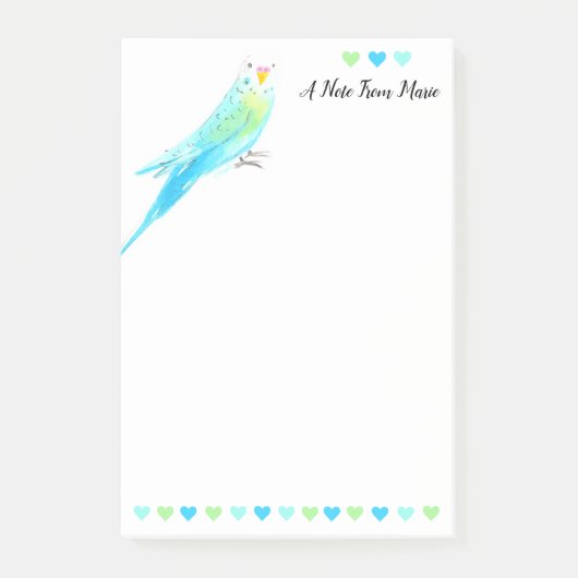Whimsical Blue Waterverf Budgie Parakeet Post-it® Notes (Voorkant)