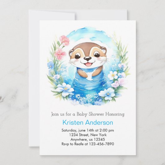 Whimsical Blue Waterverf Otter Boy Baby shower Kaart (Voorkant)