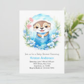 Whimsical Blue Waterverf Otter Boy Baby shower Kaart (Staand voorkant)
