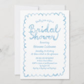 Whimsical Blue Waterverf QR Code Vrijgezellenfeest Kaart (Voorkant)