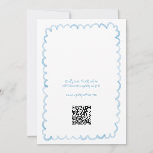 Whimsical Blue Waterverf QR Code Vrijgezellenfeest Kaart (Achterkant)