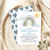 Whimsical Blue Waterverf Rainbow Baby shower Kaart