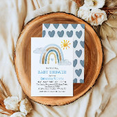 Whimsical Blue Waterverf Rainbow Baby shower Kaart