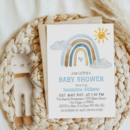 Whimsical Blue Waterverf Rainbow Baby shower Kaart