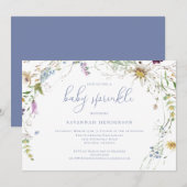 Whimsical Blue Waterverf Wildflower Baby Sprinkle Kaart (Voorkant / Achterkant)