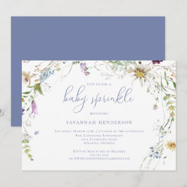 Whimsical Blue Waterverf Wildflower Baby Sprinkle Kaart