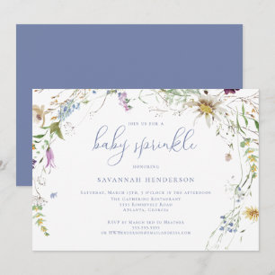 Whimsical Blue Waterverf Wildflower Baby Sprinkle Kaart