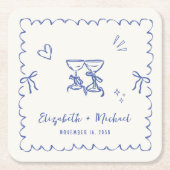 Whimsical Blue Wavy Frame Cream Wedding Kartonnen Onderzetters (Voorkant)
