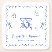 Whimsical Blue Wavy Frame Wedding Kartonnen Onderzetters (Voorkant)