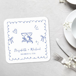 Whimsical Blue Wavy Frame Wedding Kartonnen Onderzetters