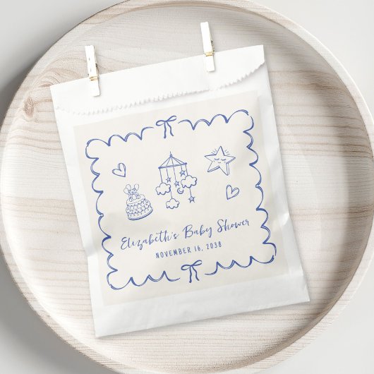 Whimsical Blue Wavy Lijst Baby Boy Shower Bedankzakje