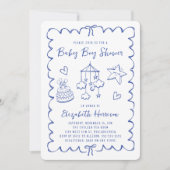 Whimsical Blue Wavy Lijst Baby Boy Shower Kaart (Voorkant)