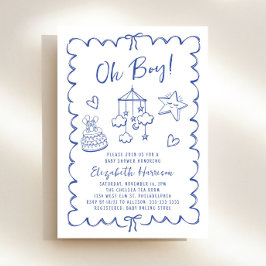Whimsical Blue Wavy Lijst Baby Boy Shower Kaart