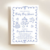 Whimsical Blue Wavy Lijst Baby Boy Shower Kaart
