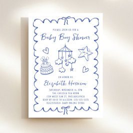 Whimsical Blue Wavy Lijst Baby Boy Shower Kaart