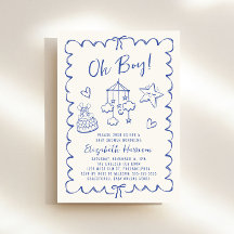 Whimsical Blue Wavy Lijst Baby Boy Shower