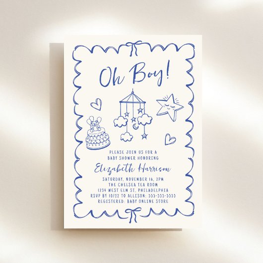 Whimsical Blue Wavy Lijst Baby Boy Shower Kaart