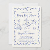 Whimsical Blue Wavy Lijst Baby Boy Shower Kaart (Voorkant)