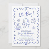 Whimsical Blue Wavy Lijst Baby Boy Shower Kaart (Voorkant)