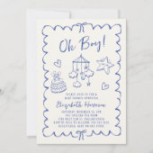 Whimsical Blue Wavy Lijst Baby Boy Shower Kaart (Voorkant)