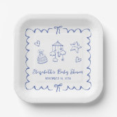 Whimsical Blue Wavy Lijst Baby Boy Shower Papieren Bordje (Voorkant)