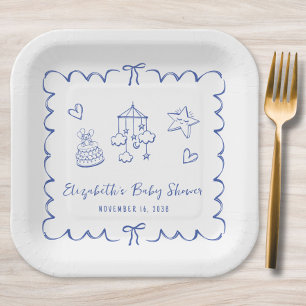 Whimsical Blue Wavy Lijst Baby Boy Shower Papieren Bordje