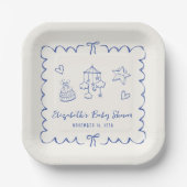 Whimsical Blue Wavy Lijst Baby Boy Shower Papieren Bordje (Voorkant)