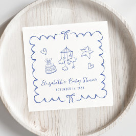 Whimsical Blue Wavy Lijst Baby Boy Shower Servet