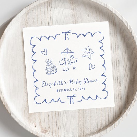 Whimsical Blue Wavy Lijst Baby Boy Shower Servet