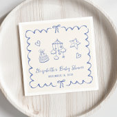 Whimsical Blue Wavy Lijst Baby Boy Shower Servet