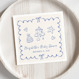 Whimsical Blue Wavy Lijst Baby Boy Shower Servet