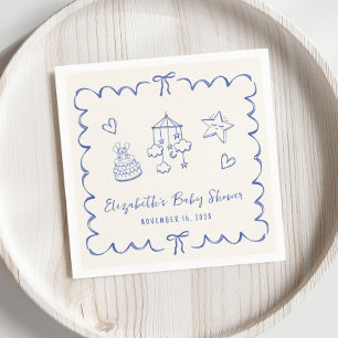 Whimsical Blue Wavy Lijst Baby Boy Shower Servet