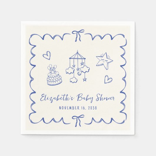 Whimsical Blue Wavy Lijst Baby Boy Shower Servet (Voorkant)