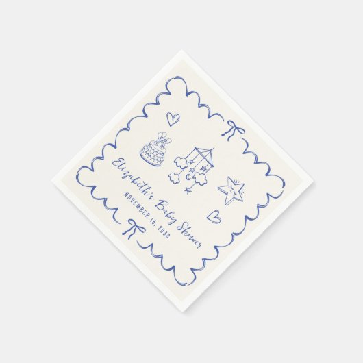 Whimsical Blue Wavy Lijst Baby Boy Shower Servet (Hoek)