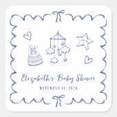 Whimsical Blue Wavy Lijst Baby Boy Shower Vierkante Sticker (Voorkant)