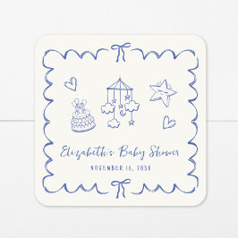 Whimsical Blue Wavy Lijst Baby Boy Shower Vierkante Sticker