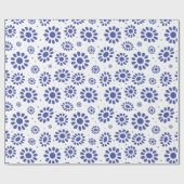 Whimsical Blue White Abstract Daisy Pattern Cadeaupapier (Vlak)