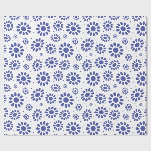 Whimsical Blue White Abstract Daisy Pattern Cadeaupapier (Vlak)