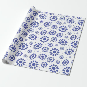 Whimsical Blue White Abstract Daisy Pattern Cadeaupapier
