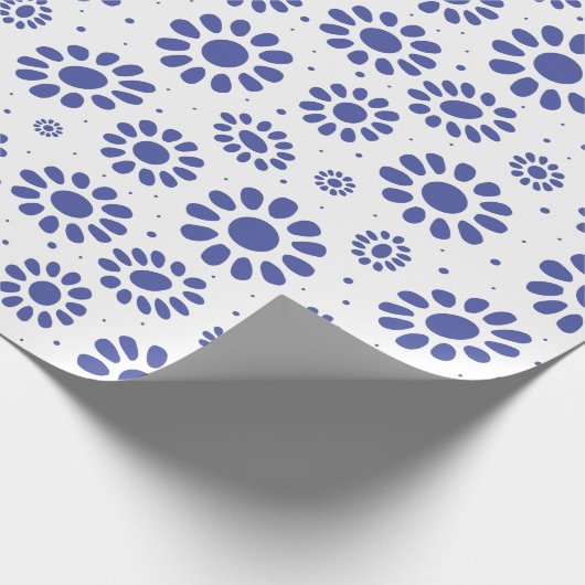 Whimsical Blue White Abstract Daisy Pattern Cadeaupapier (Hoek)