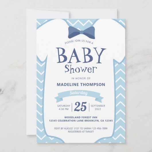 Whimsical Blue White Bow Stropdas Baby Boy Baby sh Kaart (Voorkant)