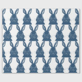 Whimsical Blue & White Bunny Rabbit Easter Pattern Cadeaupapier (Vlak)