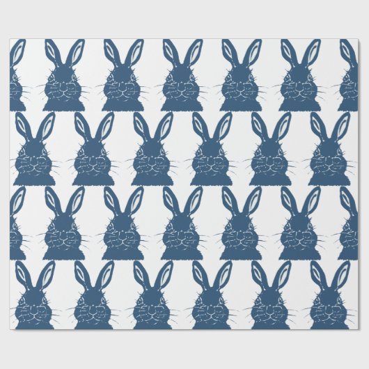 Whimsical Blue & White Bunny Rabbit Easter Pattern Cadeaupapier (Vlak)