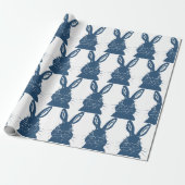 Whimsical Blue & White Bunny Rabbit Easter Pattern Cadeaupapier (Uitgerold)