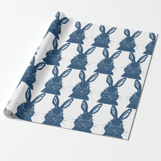 Whimsical Blue & White Bunny Rabbit Easter Pattern Cadeaupapier (Uitgerold)