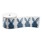Whimsical Blue & White Bunny Rabbit Easter Pattern Satijnen Lint (Spoel)