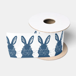 Whimsical Blue & White Bunny Rabbit Easter Pattern Satijnen Lint