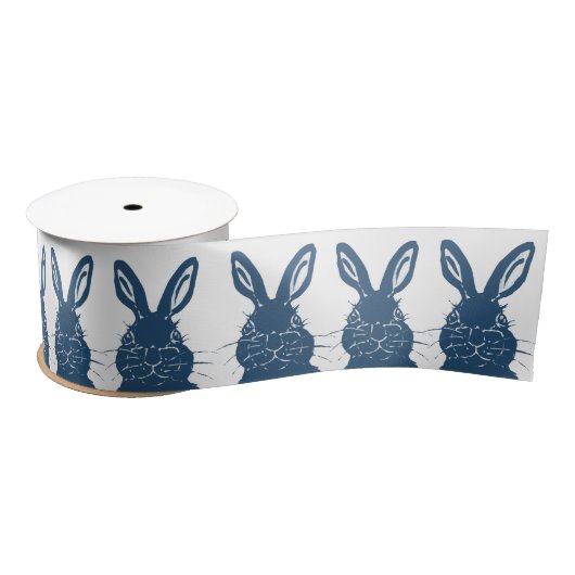 Whimsical Blue & White Bunny Rabbit Easter Pattern Satijnen Lint (Spoel)